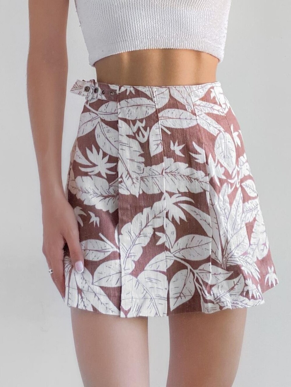 Urban Outfitters White Tropical Print Mini Skirt on Brown